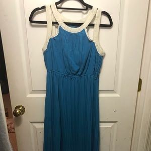 Ya turquoise pleated dress with white trim